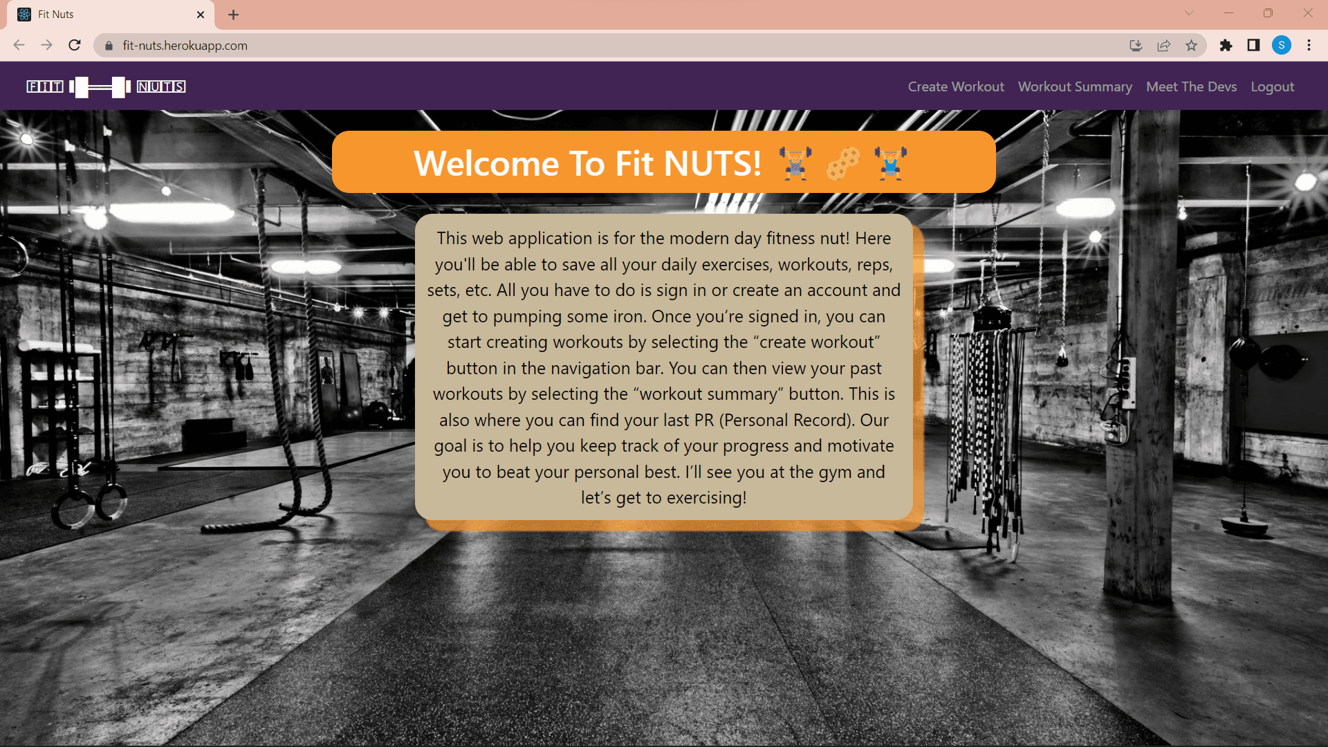 Application that enables a user to track their workouts