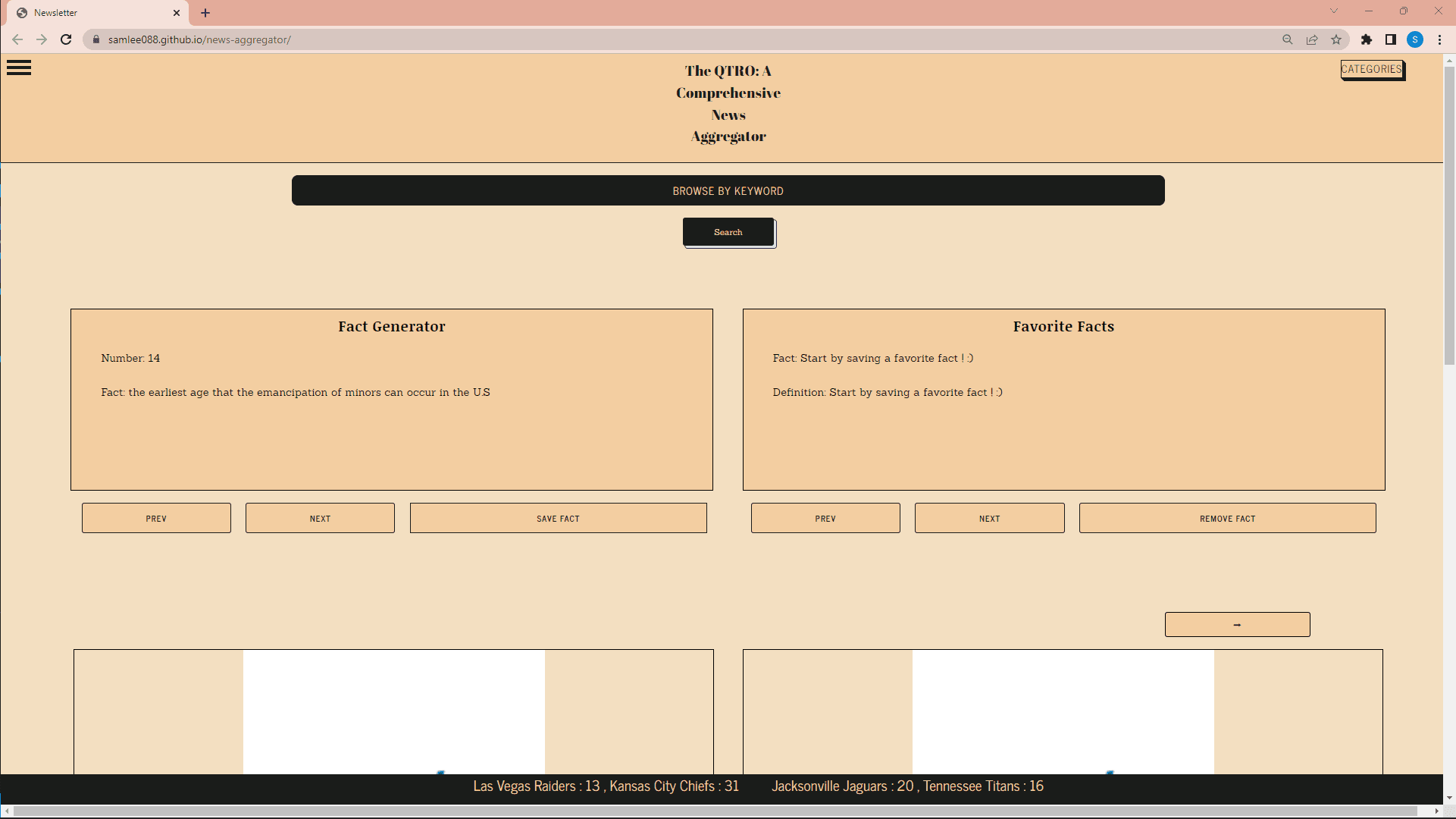 News reader with random fact generator